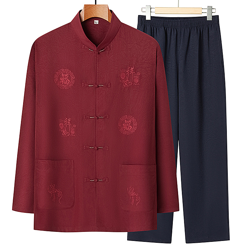 汉服唐装男生日男中国风中老年爸爸套装男民族风长袖民族风新款