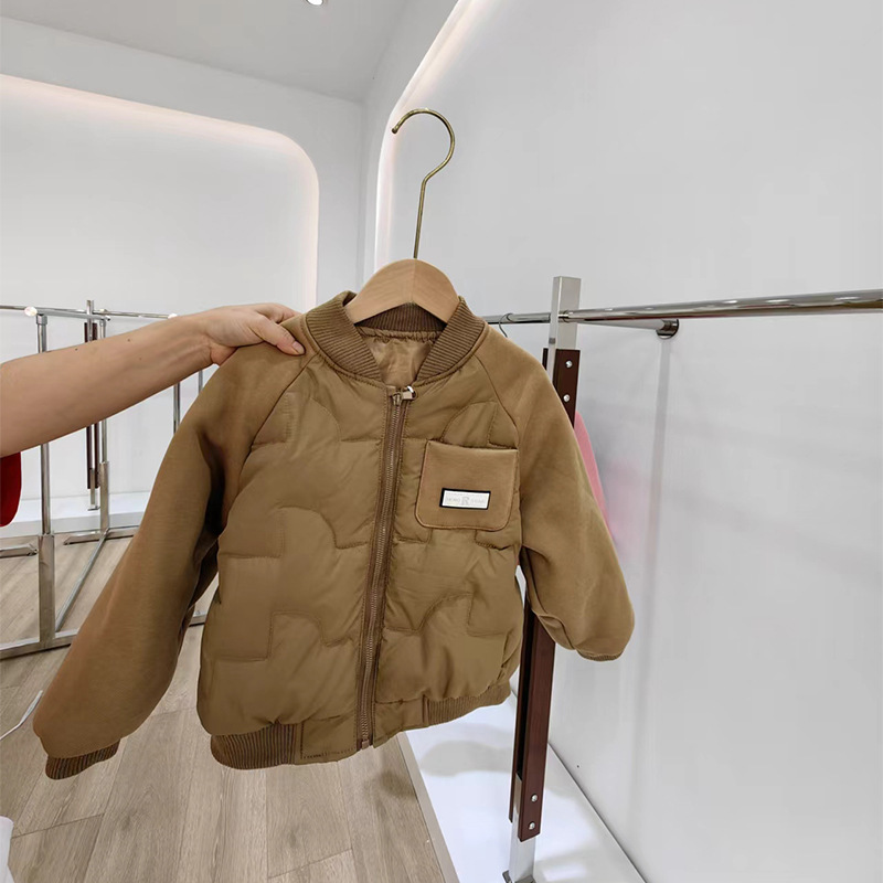 2024新款反季中童装儿童棉衣宝宝羽绒棉服女童男童轻薄款纯色棉服