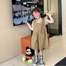 原创童装女童时髦洋气套装韩版新款儿童正反两穿背带裤百搭T恤