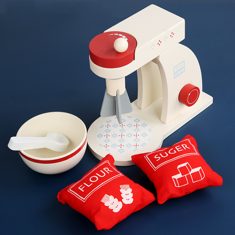 Factory Supply Play House Kitchen Wooden White Bread Maker Coffee Machine Mixer Simulation Kitchenware Parent-Child Toys