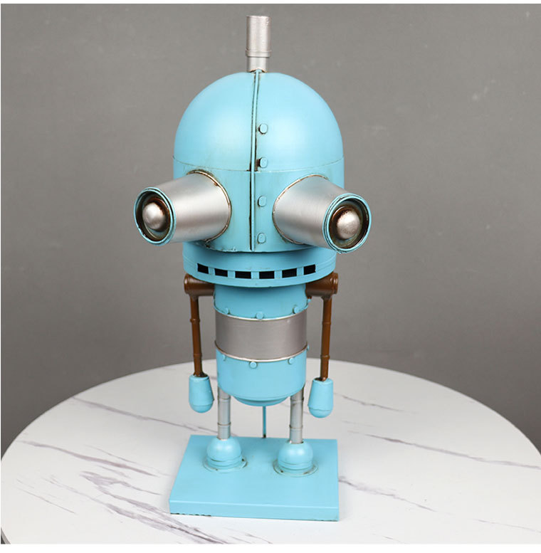 复古小蓝人模型铁皮工艺品怀旧客厅卡通机器人橱窗柜收藏装饰摆件