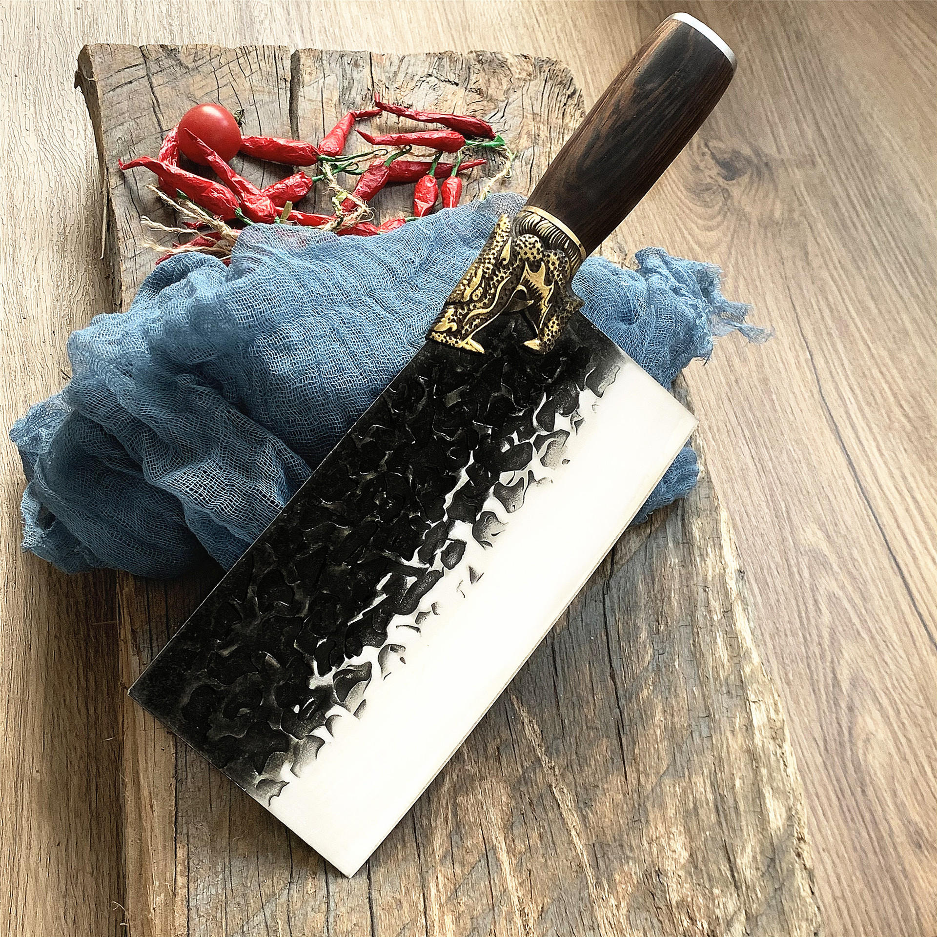 不锈钢龙泉菜刀 锤纹锻打切片刀 切肉切菜厨房家用刀 厨用刀