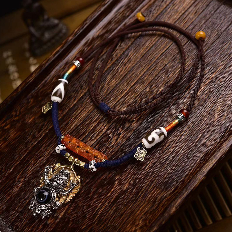 传授给编制玛瑙项链镶嵌大鹏鸟天眼天珠吊坠锁骨链可调节毛衣链