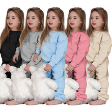 韩版儿童秋冬装新款套装洋气男童女童纯色卫衣长裤两件套