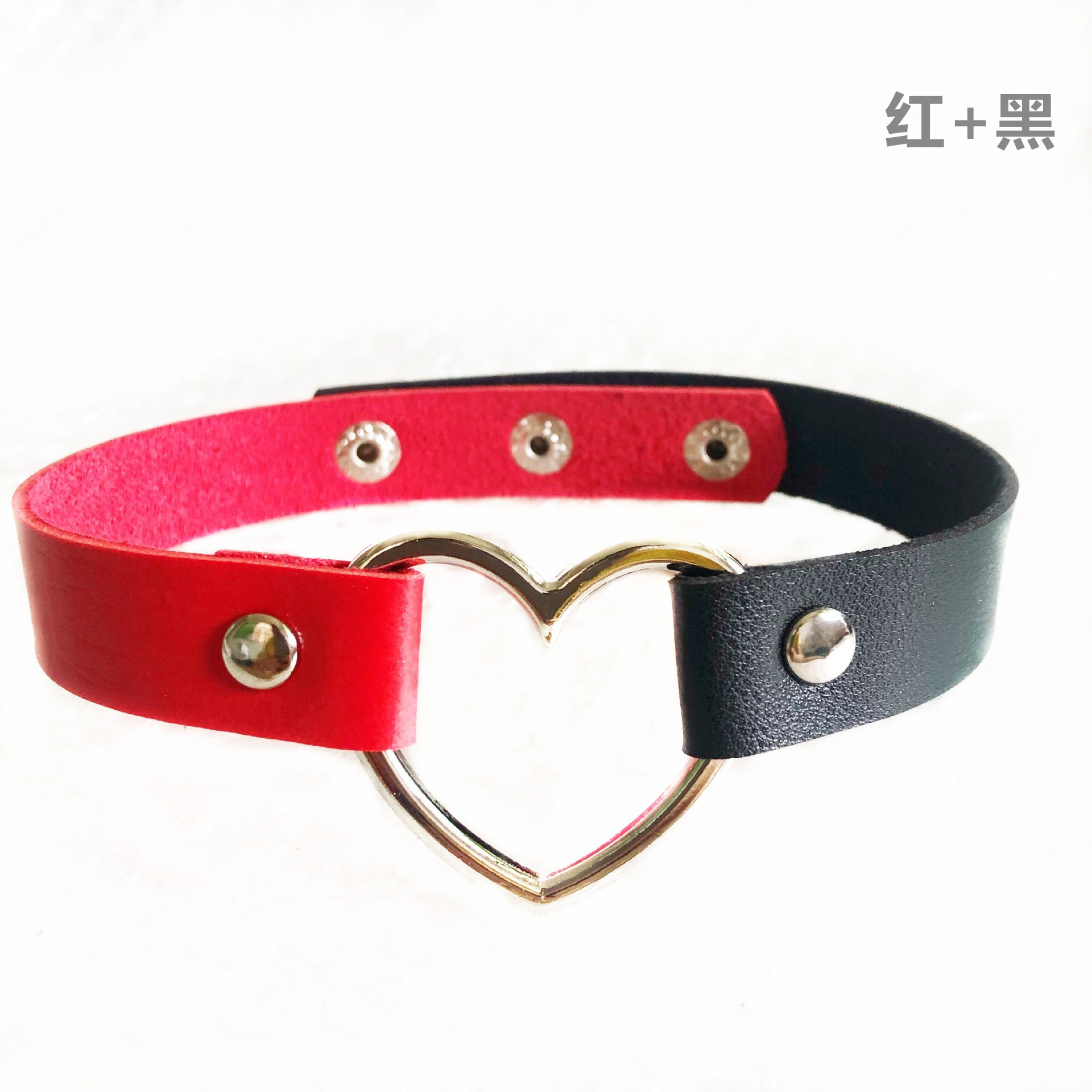 欧美跨境原宿pu皮双色桃心爱心项圈饰品时尚颈带脖链项链配饰