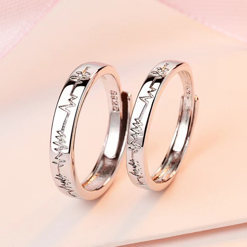 Niche Simple Ecg Ring Female Ins Trendy All-Match Fashionable Simple Design Open Adjustable Diet Finger Ring