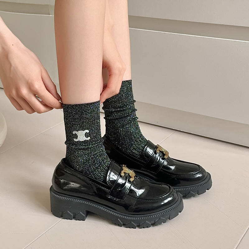 夏季新品金银丝女袜柔软舒适潮流小红书同款中筒袜运动风东大门款