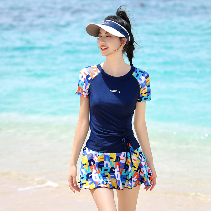 分体泳衣女 运动训练潜水服保守显瘦遮肉学生韩国ins温泉泳装批发