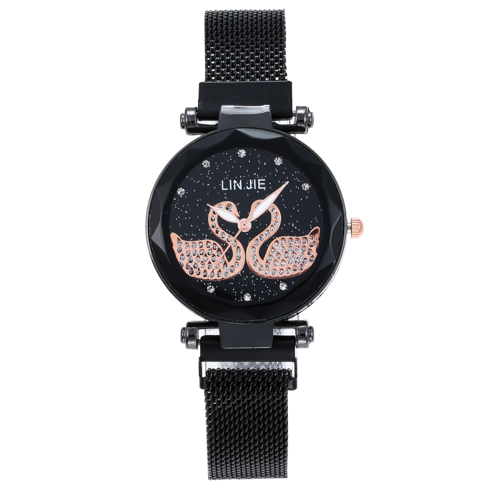 新款微商抖音货源星空镶钻黑天鹅手表  时尚流行个性腕表一件代发