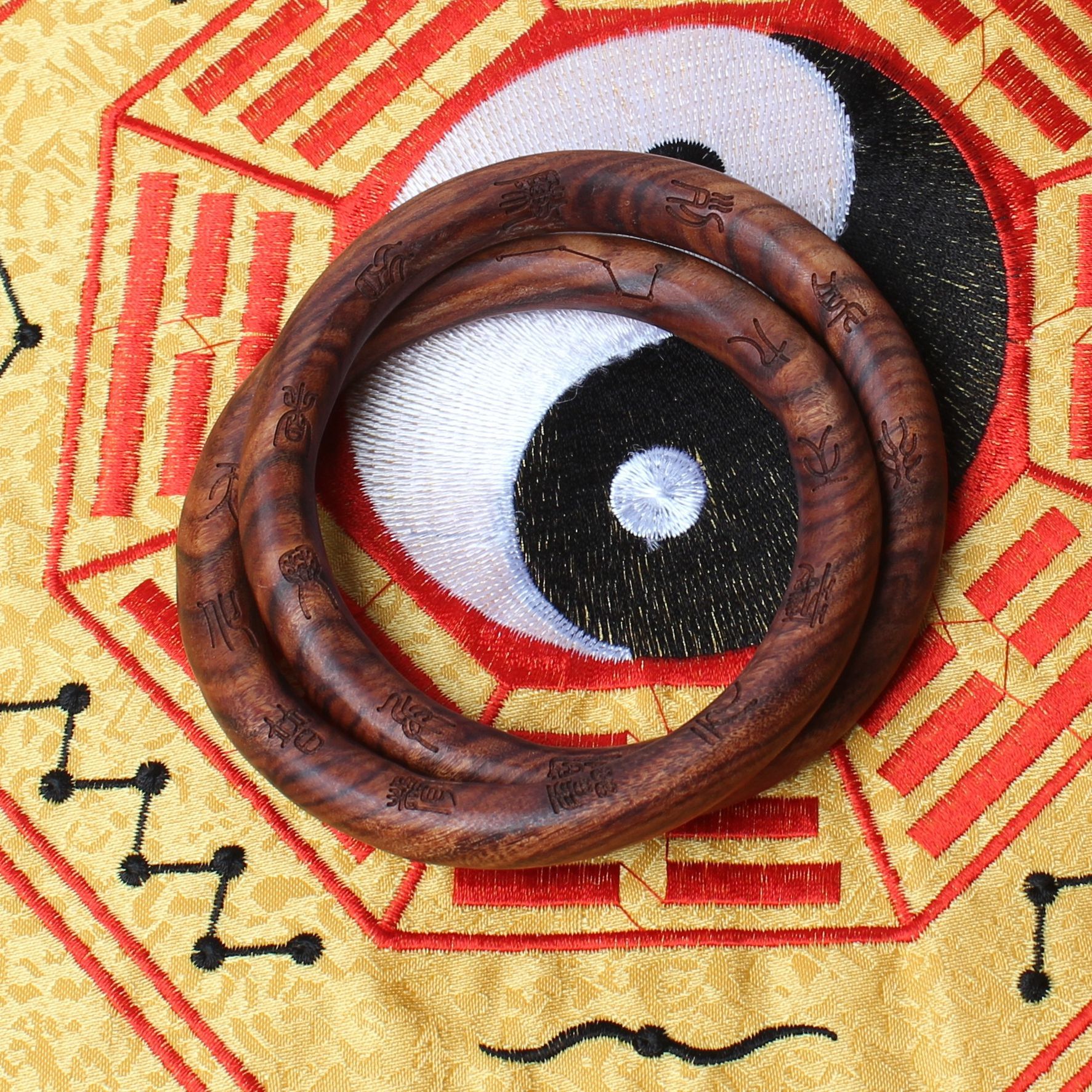 雷击枣木乾坤圈道家用品手镯配饰雕刻十字天经和九字真言七星六星