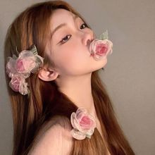 超仙森系欧根纱玫瑰花朵发夹女春季新款侧边夹高级感气质发饰头饰