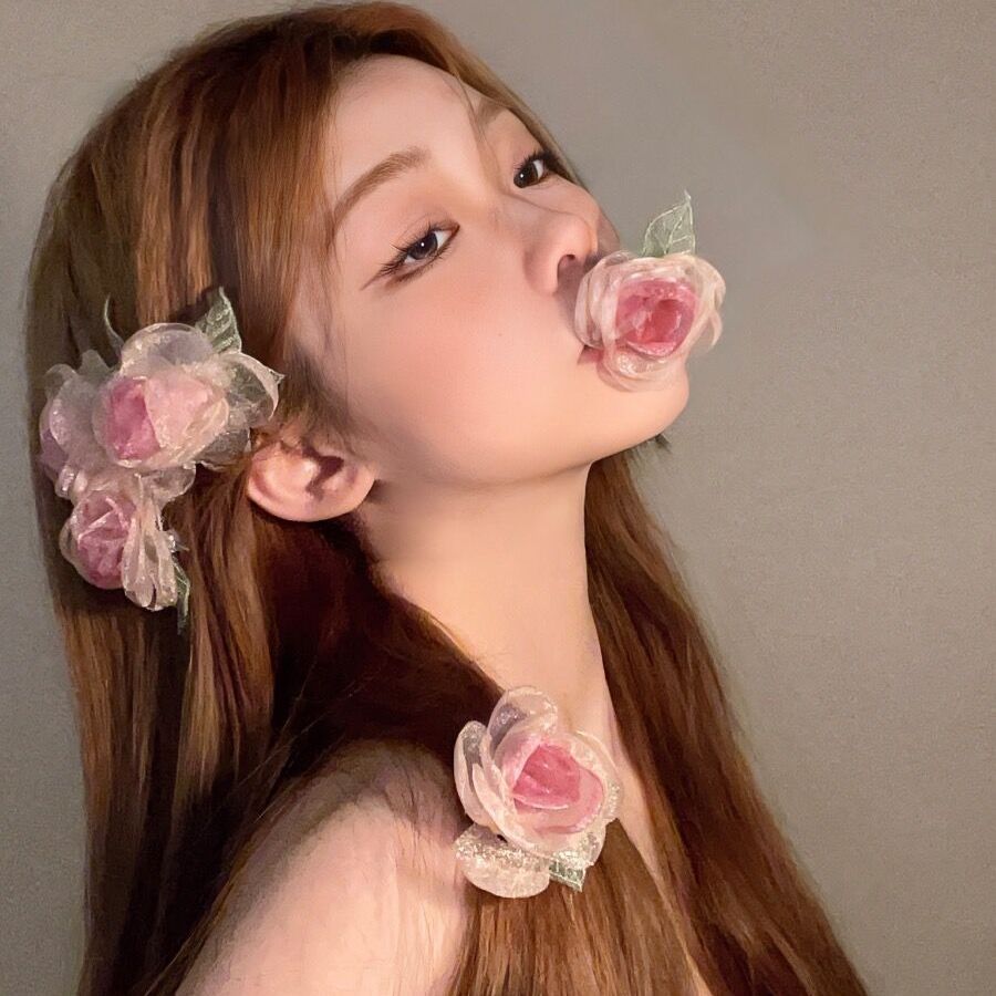 super mori organza rose flower barrettes women‘s spring new side clip high sense elegant hair accessories headdress