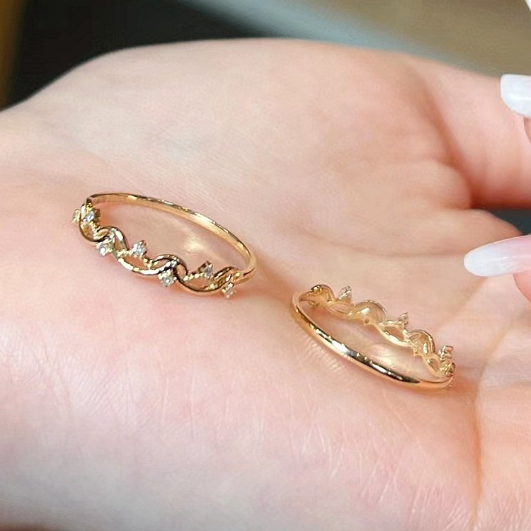 真金真钻轻奢莫奈花环钻石戒指 小众ins风不掉色18k金镶钻戒指女