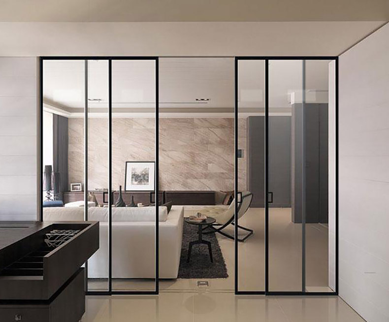 16极窄边框推拉门 三轨三联动中空玻璃 阳台商铺隔断 铝合金门窗