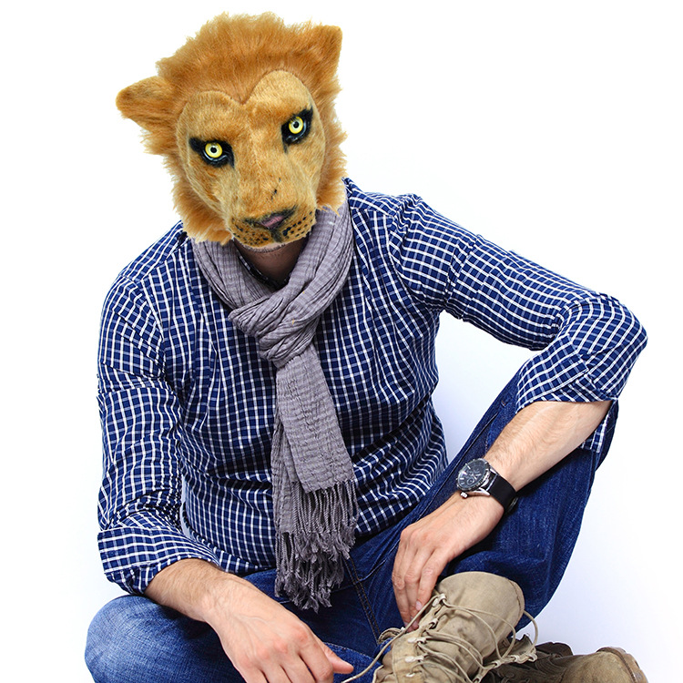 抖音网红动物面具全脸ps万圣节化妆舞会狮子面具儿童毛绒玩具