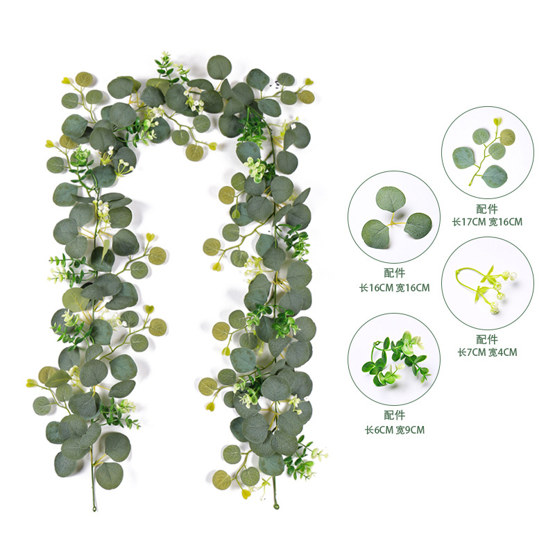 Spring New Starry Eucalyptus Zamioculcas Leaves Vine round Apple Leaf Simulation Plant Emulational Eucalyptus Rattan