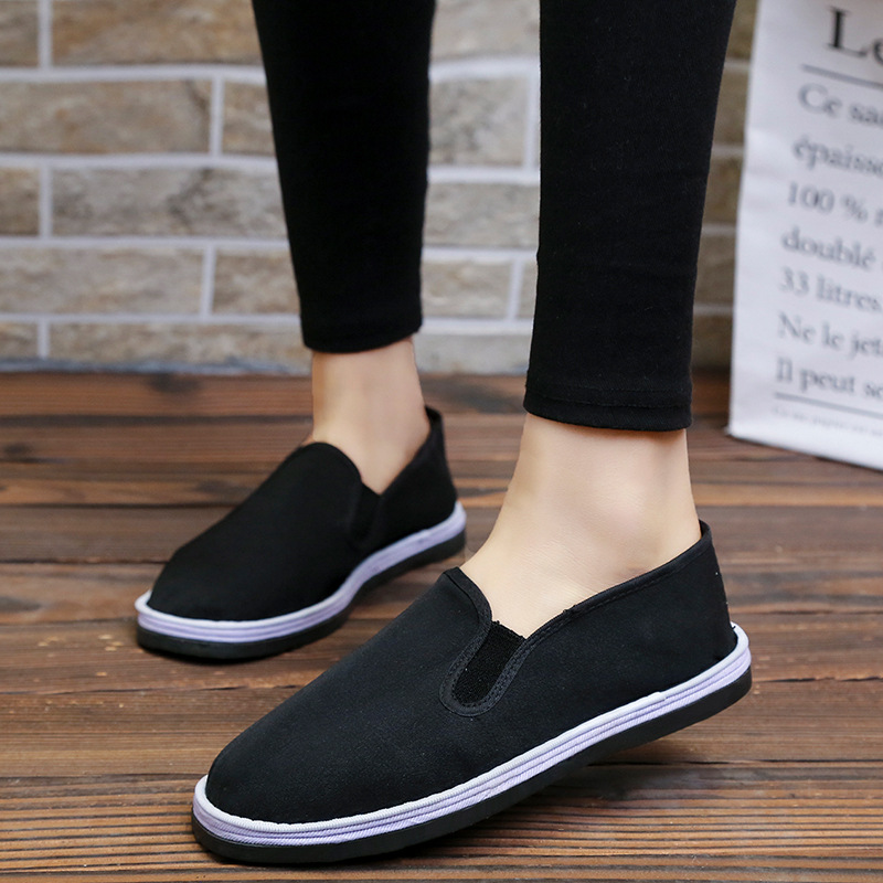 Old Beijing Cloth Shoes Men's Middle-Aged and Elderly Walking Leisure Work Spring and Summer Breathable Driving Comfortable Black Thin Shoes Slip-on