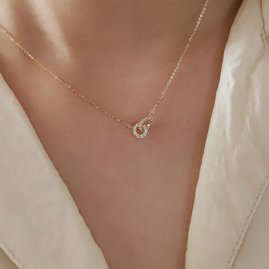 S925 Sterling Silver Necklace Ring Buckle Double Ring Elegant Plated 14K Gold Light Luxury 2022 New Ins Clavicle Chain