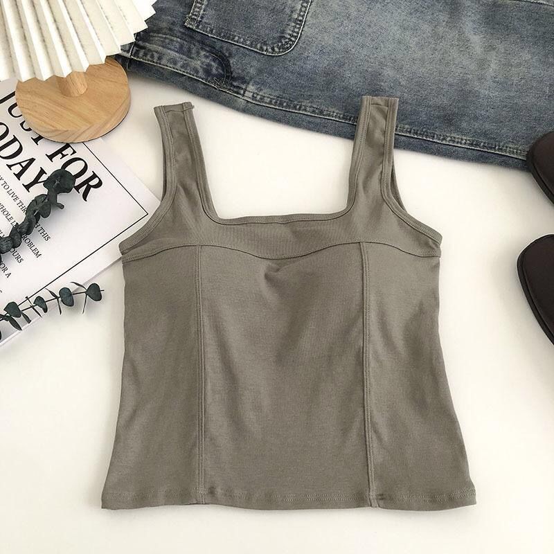 Korean Style Pure Color All-Matching Sling Bra Straps Chest Pad Vest Women's New Inner Wear Outer Wear Sleeveless Slim Fit Bottoming Top
