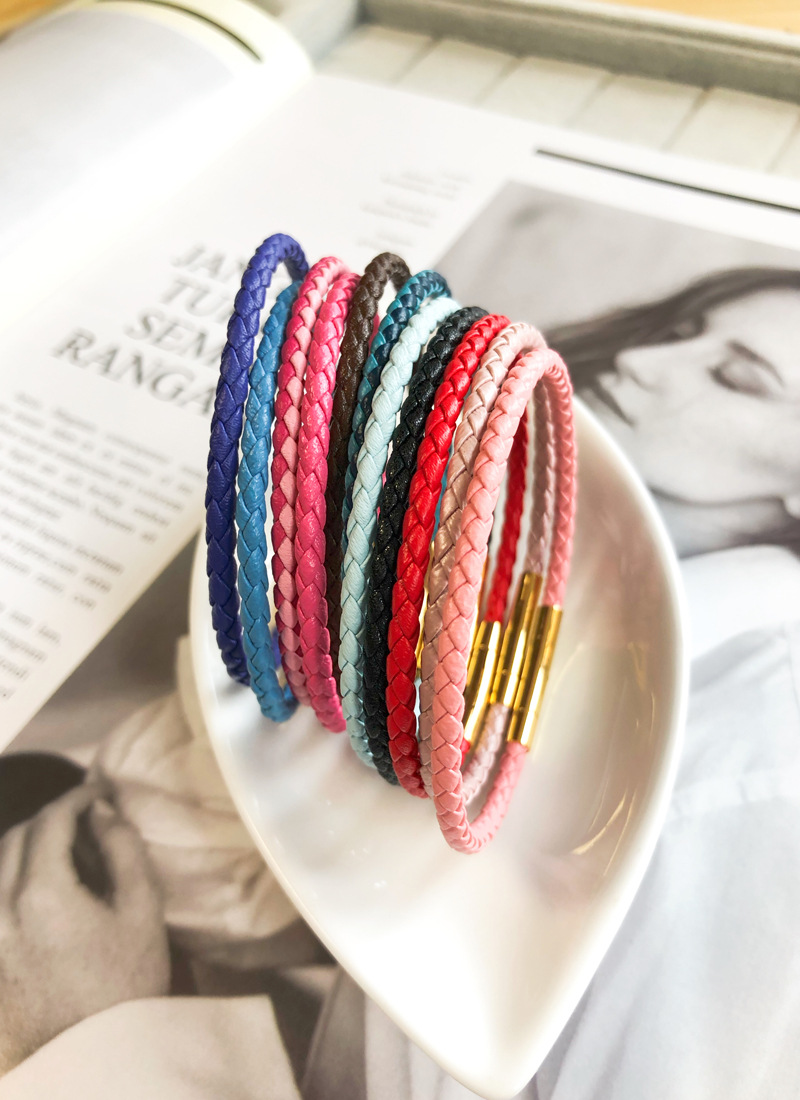 真皮编织红色成品皮绳转运珠3d员工福利双粉色成品皮绳手链镀色