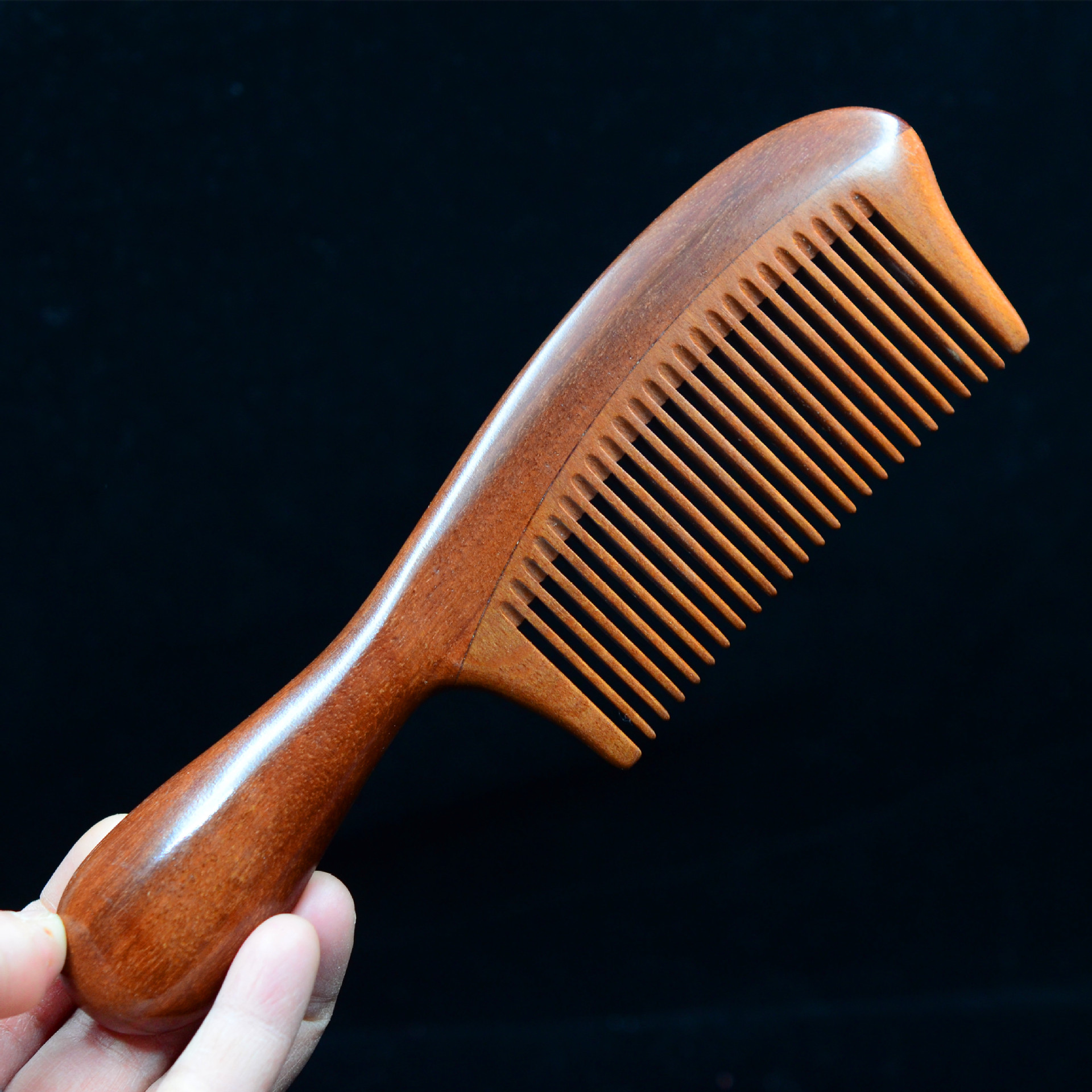 厂家批发角木蛟 红檀木梳子圆柄细齿加厚高档精品按摩美发紫光檀
