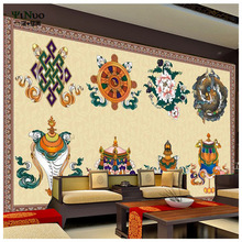 电视背景墙壁布藏式八宝壁纸藏族酒店饭店办公室墙纸佛系佛堂壁画