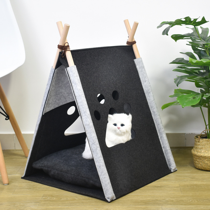 厂家批发 毛毡猫帐篷 创意款宠物帐篷 木棍毛毡猫窝
