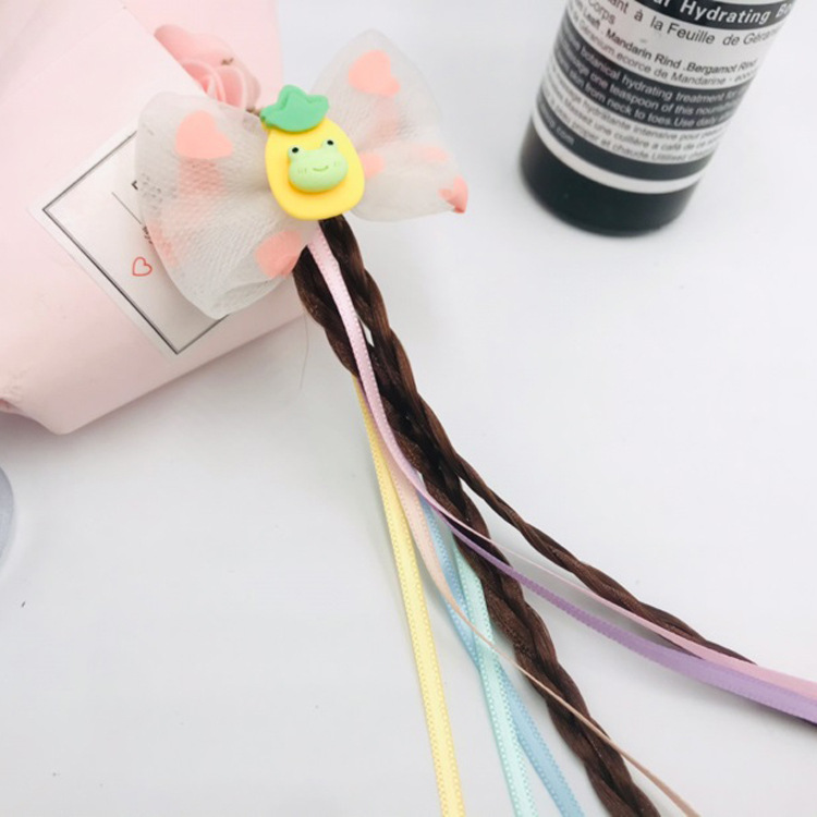 儿童发饰麻花辫假发发夹 女孩飘带公主汉服夹头饰条假发辫顶夹