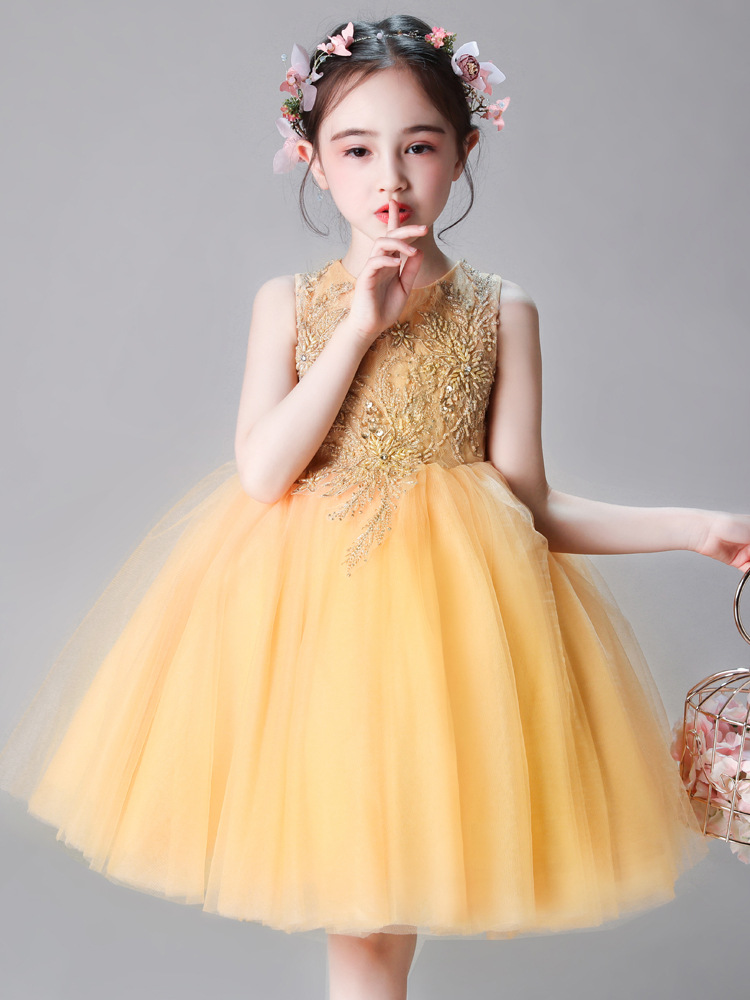 女童生日公主裙儿童婚纱裙主持人钢琴演出服花童晚礼服蓬蓬纱春夏