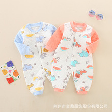 婴儿连体衣秋冬三层保暖男女宝宝长袖哈衣纯棉无骨新生儿爬服夹棉