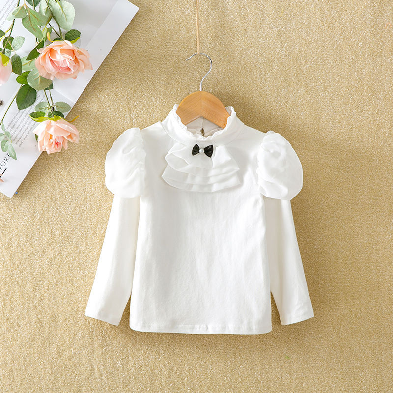 中长款破洞加绒长袖白色加厚t恤女打底神器下摆叠穿秋冬宽松上衣儿童