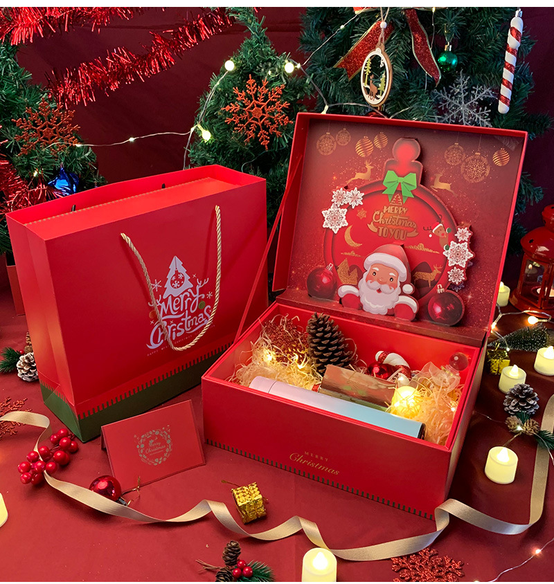 圣诞礼盒3d立体双开礼品盒围巾保温杯礼品包装盒糖果盒可加印logo
