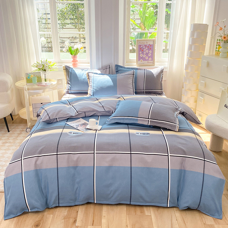 New Thickened, Sanded Fabric Cotton Four-Piece Set Bed Sheet Fitted Sheet Duvet Cover Student Dormitory Three-Piece Set Bedding Wholesale