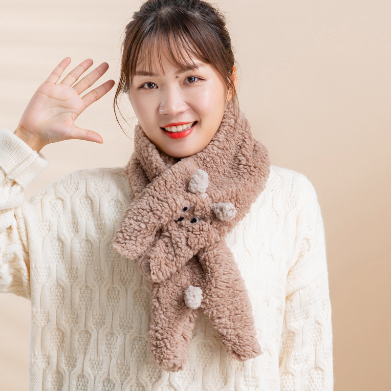 秋冬双面纯色羊羔绒围巾女韩版百搭时尚披肩新款保暖日系围脖可爱