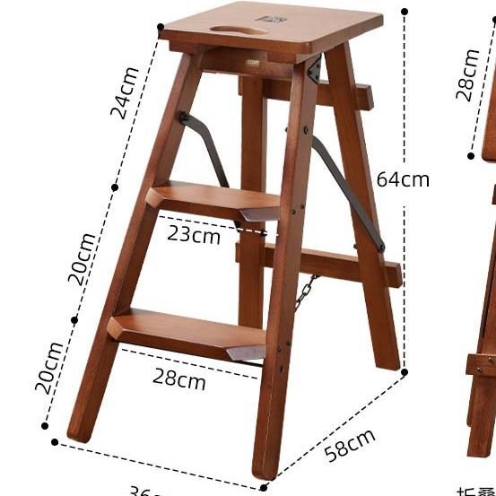 Solid Wood Chair Stool Folding Step Stool Multifunctional Shoe Changing Stool Step Stool Climbing Ladder Home High Bench Non-Slip Chair