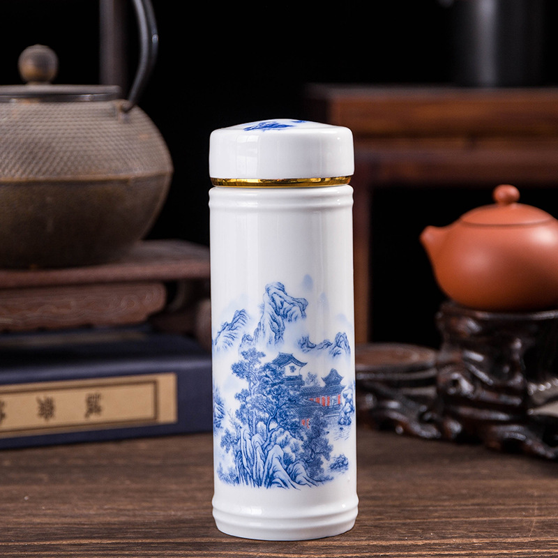 Jingdezhen Double-Layer Ceramic Cup Gift Cup Business Cup Ceramic Inner Pot Health Insulation Cup Creative Porcelain Cup Ceramic Cup