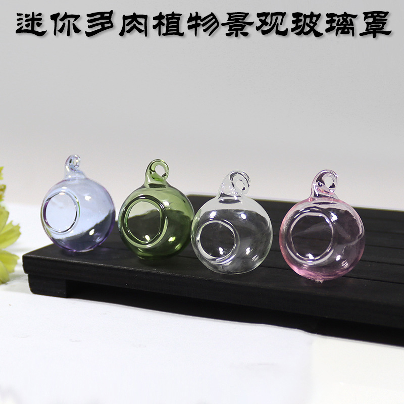 迷你多肉植物景观玻璃吊球玻璃瓶水晶球吊饰玻璃罩diy手工吊饰瓶