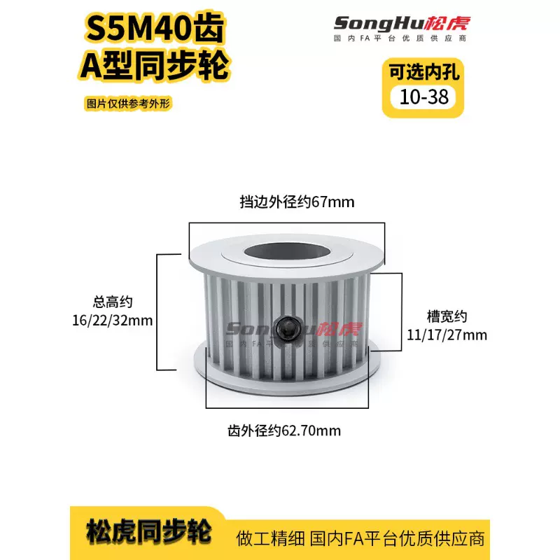 HTPA40S5M150 250-A-N-d33至38孔  S5M40齿同步轮铝合金同步带轮