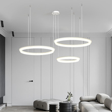 现代简约铝材亚克力白色吊灯 极简创意圆形餐厅卧室led吊灯现货