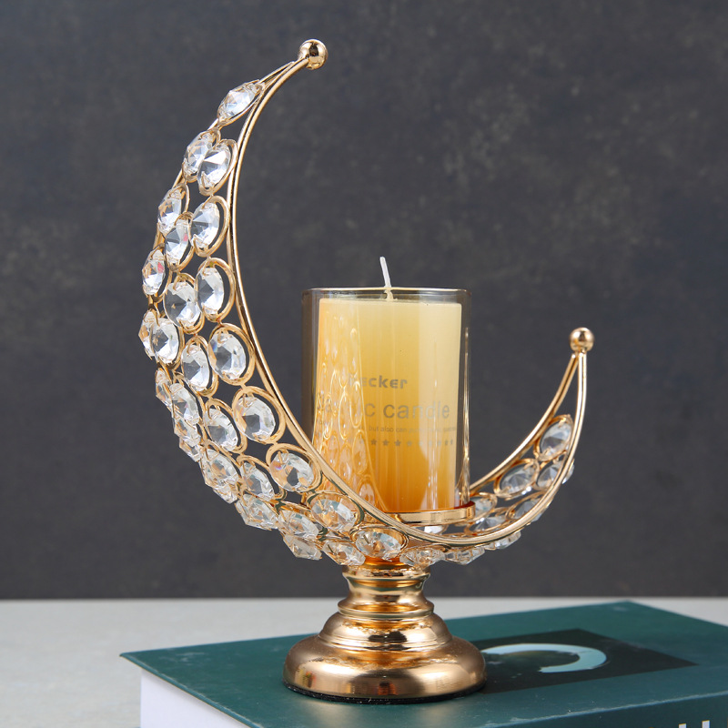 Cross-Border New Crystal Home Candlelight Dinner Table Moon Candlestick Mild Luxury Retro Incense Candle Holder Ornament Decoration
