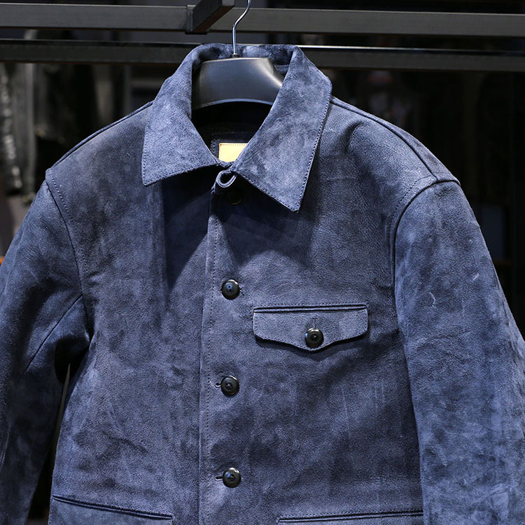 外贸日单复古头层油蜡反绒马皮皮衣工装风格司闸员皮夹克怀旧外套