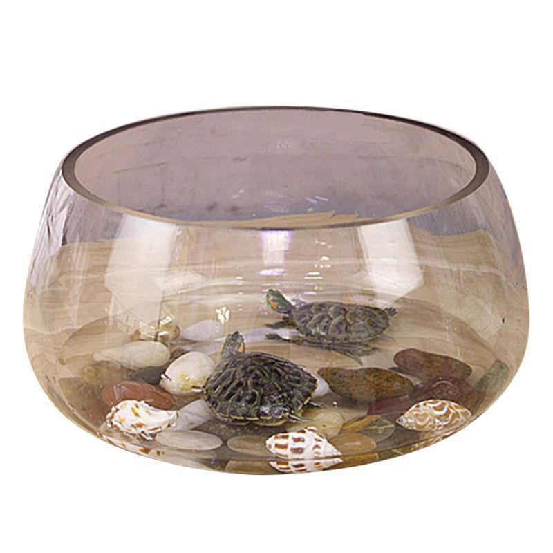 加厚钢化小型乌龟好看防割手卧室鱼缸时尚大号圆形玻璃乌龟养乌龟