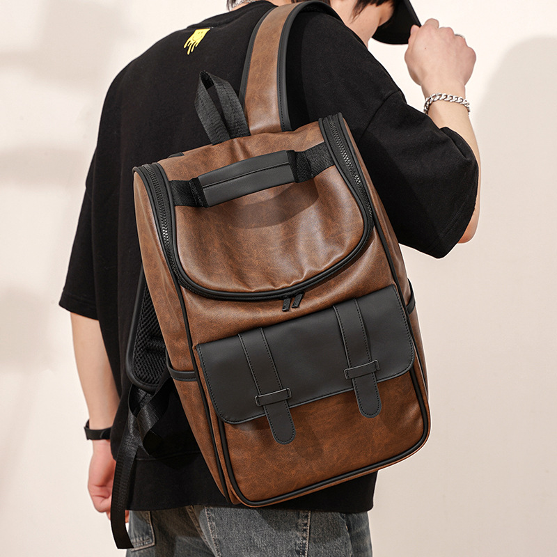2023 New Men's Business Trip Backpack Casual Backpack Pu Leather Large Capacity Travel Backpack Student Schoolbag Men