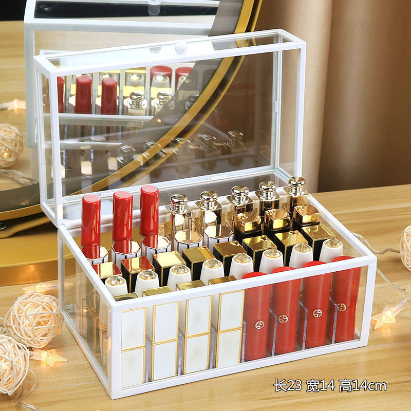 Lipstick Storage Grid Ins Internet Celebrity Lipstick Storage Box Multi Grid Dustproof Lip Lacquer Box Lipstick Shelf Large Capacity