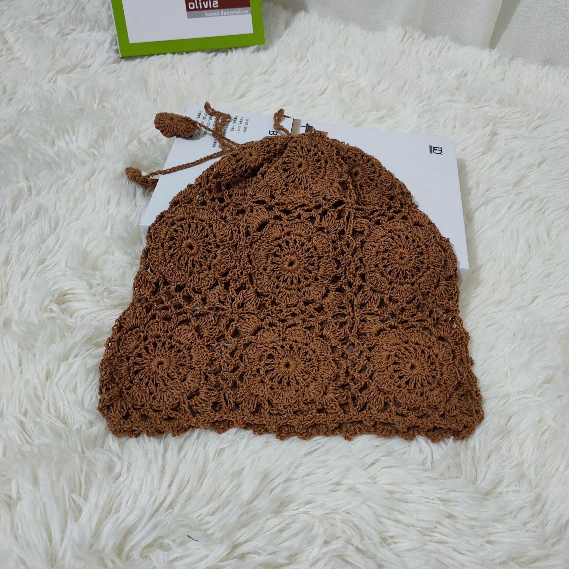 春夏薄款镂空棉线手工女钩花帽子编织毛线帽包头针织帽复古优雅潮