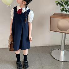 女童韩系设计师学院风背心裙套装新款乖甜夏季制服藏青短袖白衬衫