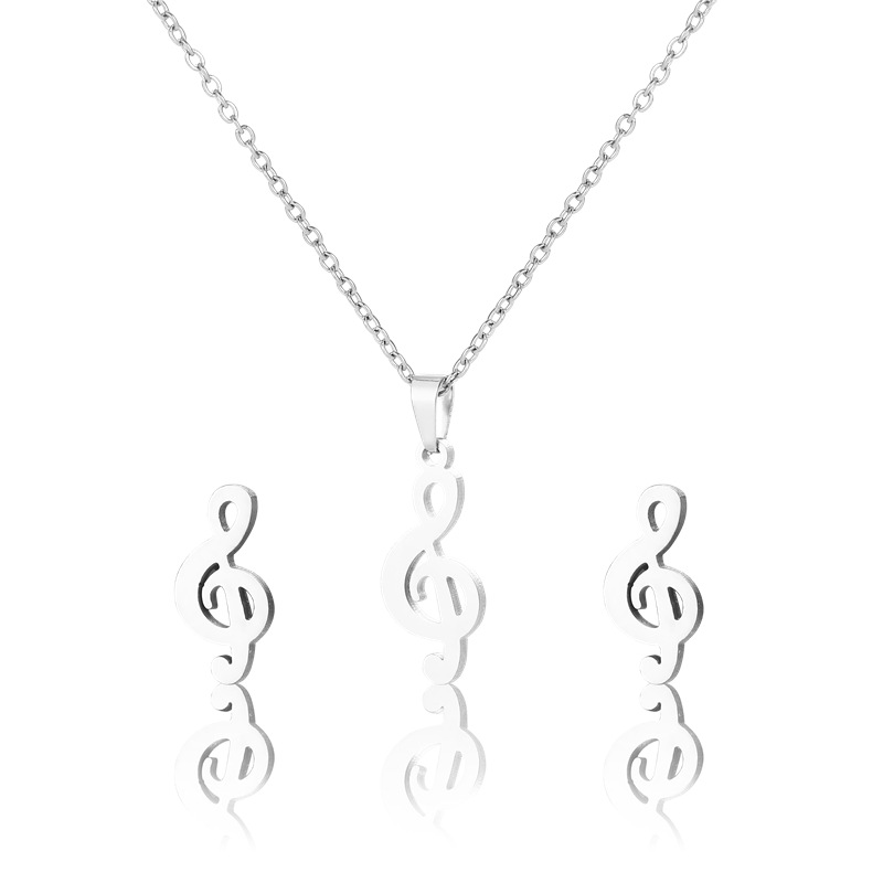 Cross-Border Creative Music Symbol Necklace and Earring Suit Foreign Trade Musical Note Pendant Titanium Steel Necklace Stainless Steel Accessories