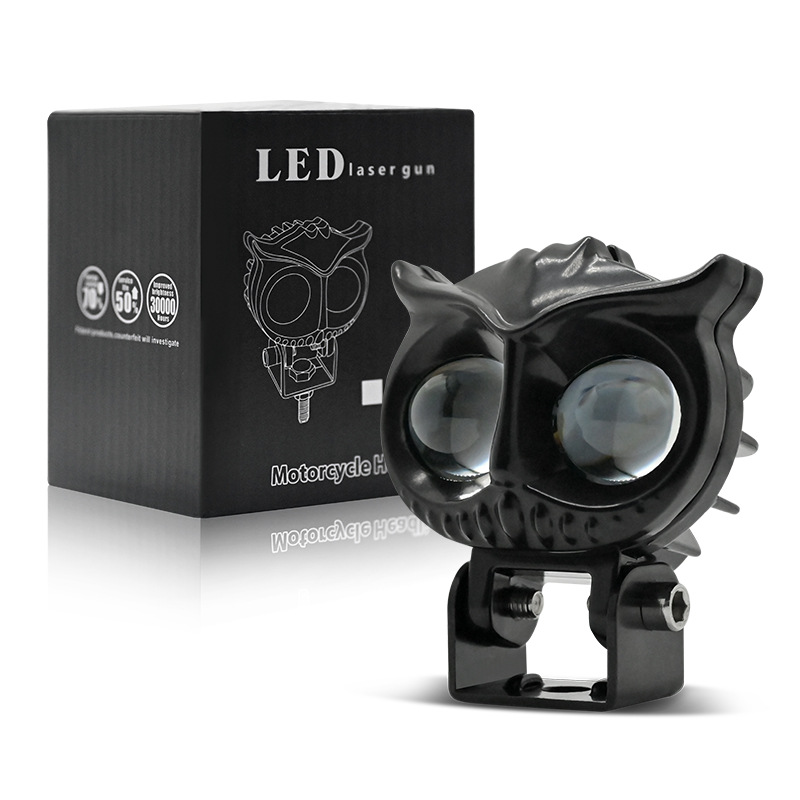 LED Motorcycle Spotlight Double-Eye Owl Two-Color Lock and Load Spray Electric Car Headlight Modified LED Lamp Waterproof