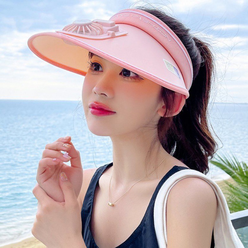 Usb Charging Belt Cap with Fan Female Summer Big Brim Sun-Shade Sun Protection Hat Uv Protection Air Top Hat