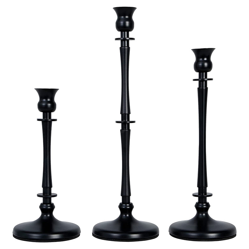 Matte Black Candlestick Modern Simple Paint Iron Bamboo-Shaped 2.2cm Candle Holder Home Decoration